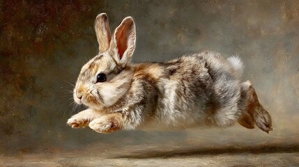 Fototapeta premium Rabbit mid-air - A dynamic capture of a leaping hare.