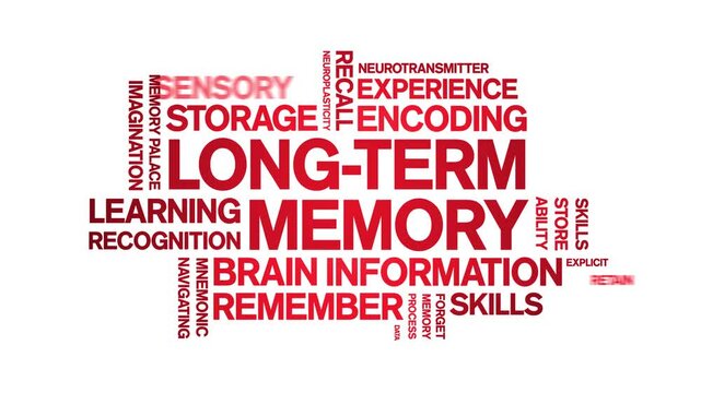 Long-Term Memory animated word cloud-text design animation tag kinetic typography seamless loop.