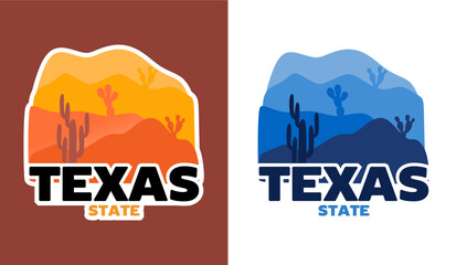 Naklejka premium Texas State with beautiful natural scenery and cactus silhouettes