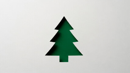 Fototapeta premium Green christmas tree paper cutout minimalist background