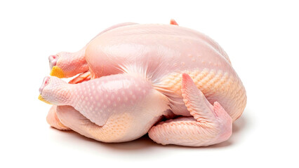 Raw whole chicken on white background for cooking