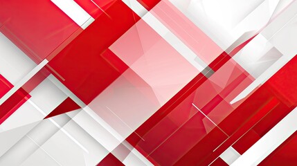 Abstract red and white geometric design with overlapping shapes and layers.