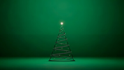 Minimalist wireframe christmas tree with glowing star