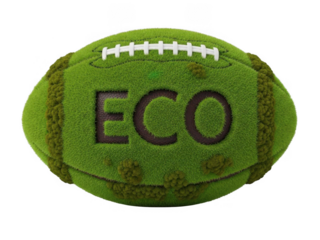 American football with a green grass texture and "eco" text isolated on transparent background for branding, marketing, and environmental campaigns