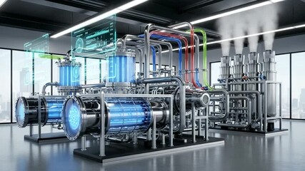 Futuristic industrial machinery with digital interface - Powered by Adobe