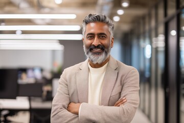 Obraz premium Confident Indian Mature Businessman Standing in Modern Office