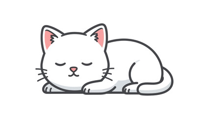 A cute white cartoon cat sleeping peacefully with closed eyes on a plain white background.