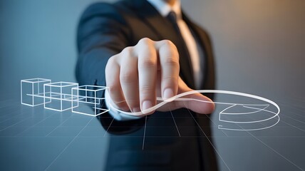 Businessman interacting with futuristic digital interface graphs