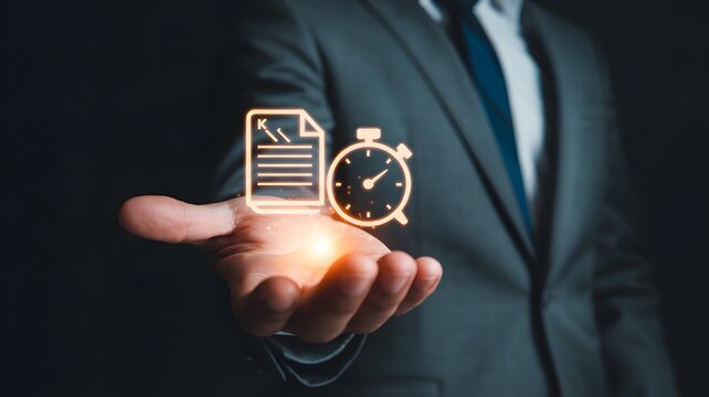 Businessman presenting efficient time management concept - Powered by Adobe