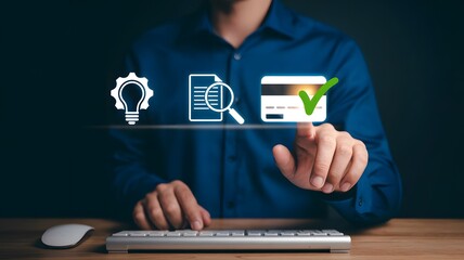 Businessman interacting with digital interface for secure online payment