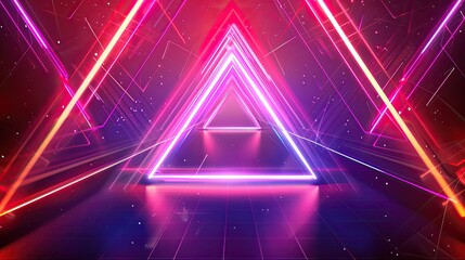 A vibrant, neon-lit triangular design creating an immersive digital atmosphere.