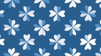 Obraz premium Seamless pattern of stylized blue flowers on a dark blue background.