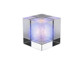 Glowing futuristic crystal data cube isolated on transparent background for technology branding, data science, and web design