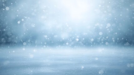 Snowflakes gently falling on serene winter landscape from aerial viewpoint