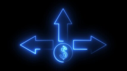 line of dollar sign with direction left right and up arrow icon animation on black background .glowing blue color business graph chart bar business success information signal swipe sign symbol. - Powered by Adobe