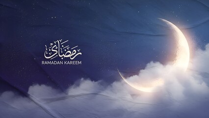 Ramadan Kareem crescent moon night sky Islamic religious celebration calligraphy