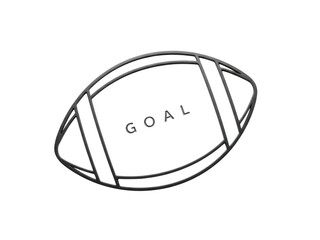 Minimalist wireframe football icon with text "goal" isolated on transparent background for sports branding, web design, and motivational content