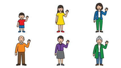 Naklejka premium Diverse Cartoon Characters Featuring Kids and Adults in Casual Clothing