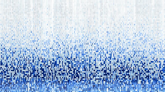 Blue and white pixelated falling block pattern creating a digital rain effect for software and technology concepts.