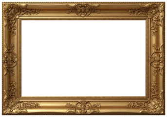 Elegant gold picture frame with ornate details and empty black space