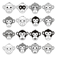 Fototapeta premium Collection of Diverse Monkey Faces in Various Artistic Styles.