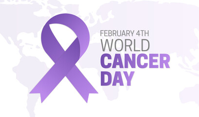 February World Cancer Day Illustration with Lavender Purple Ribbon