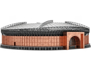 Large modern stadium building isolated on transparent background for architectural visualization and urban design projects