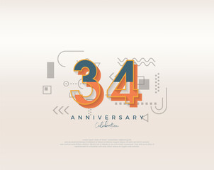 Modern cartoon design. simple for 34th anniversary celebration. Premium vector for poster, banner, celebration greeting.