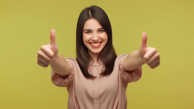 Smiling young woman presenting with confidence
