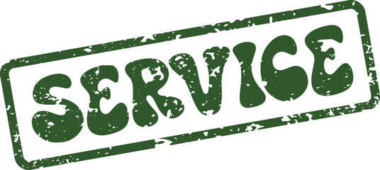 Distressed green rubber stamp displaying the word Service for customer experience