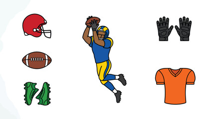 American Football Player in Action with Equipment and Gear