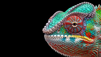 Fototapeta premium Exotic Chameleon Macro Close Up Colorful Skin Texture Detail Wildlife Portrait