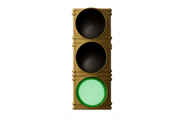 Steampunk style traffic light showing green signal for go concept, transportation control on transparent background
