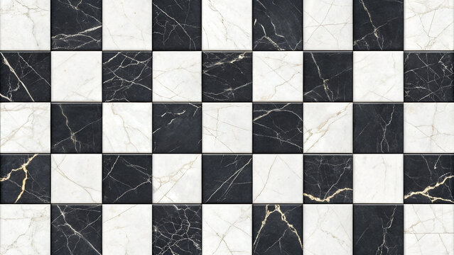 Seamless Black White Marble Checkerboard Tile Texture