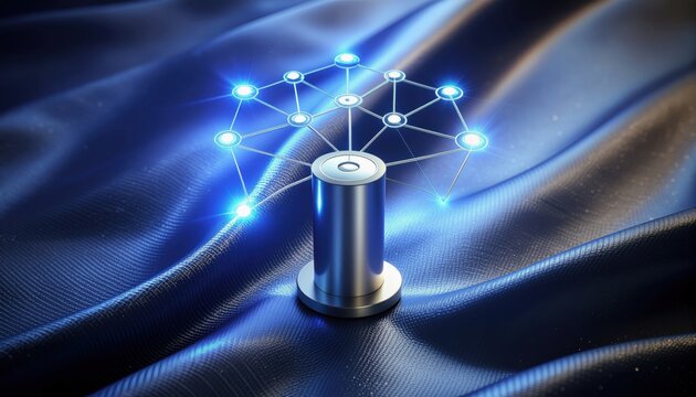 Abstract Neural Network on Metallic Surface with Blue Glow - Powered by Adobe