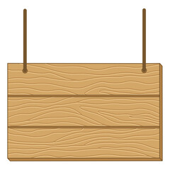 Empty Hanging Wooden Board Banner With Texture Illustration.