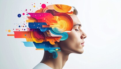 Profile of a man with horizontal glitch and data light patterns