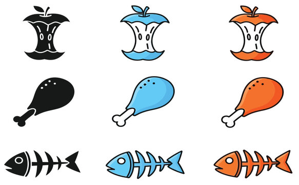 Colorful cartoon fish and meat icons