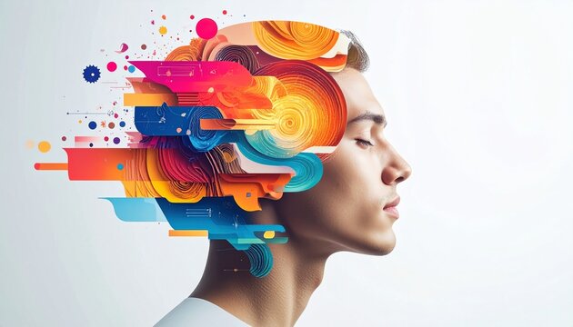 Profile of a man with horizontal glitch and data light patterns - Powered by Adobe