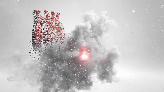Heart Exploding With Smoke Particles on White Background Animation