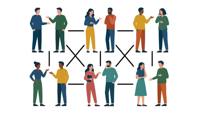 Diverse Group of People Collaborating and Communicating in a Business Meeting or Teamwork Setting Flat Illustration Style