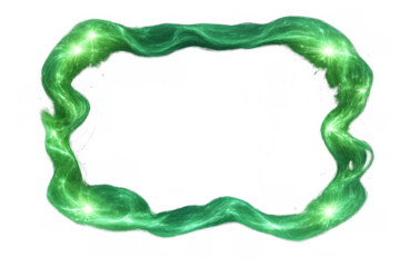Green glowing energy frame forming abstract wavy border with bright plasma effect creating dynamic conceptual background