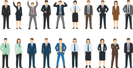 Business people team illustration diverse professionals standing and celebrating corporate success office workers character set flat vector design leadership teamwork management collaboration 