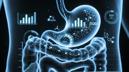 Visual representation of human digestive system with futuristic data analysis - Powered by Adobe