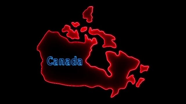 Glowing neon Canada country map and futuristic design concept, Motion graphic 4k video.