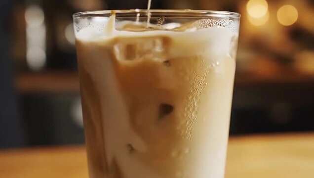 Iced Coffee Pouring - Refreshing Summer Drink Preparation.