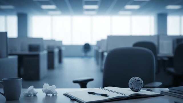Modern Office Workspace with Empty Desks and Organized Supplies in a Corporate Setting
