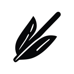 Stylized minimalist black and white illustration of a single grain stalk with two leaves, perfect for agricultural or food-related designs