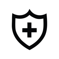 Shield with a cross symbol symbolizing healthcare, protection, and medical safety, suitable for medical and insurance-related graphics