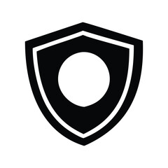 Simple black shield icon with a circle in the center, representing security and protection
